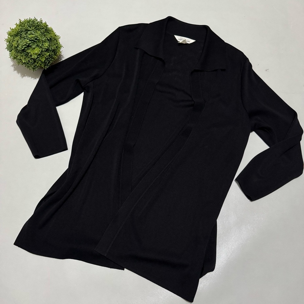 Exclusively Misook Black Knit Long Line Classic Stretch Blazer Jacket Cardigan